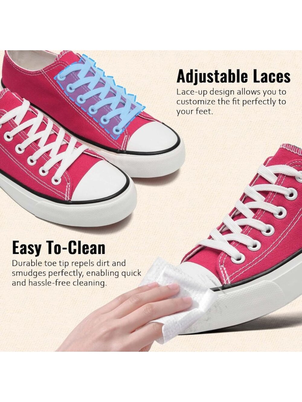 Women's Peach Pink Low Top Lace Up Canvas Lightweight Breathable Casual Sneakers - Picture 5 of 6
